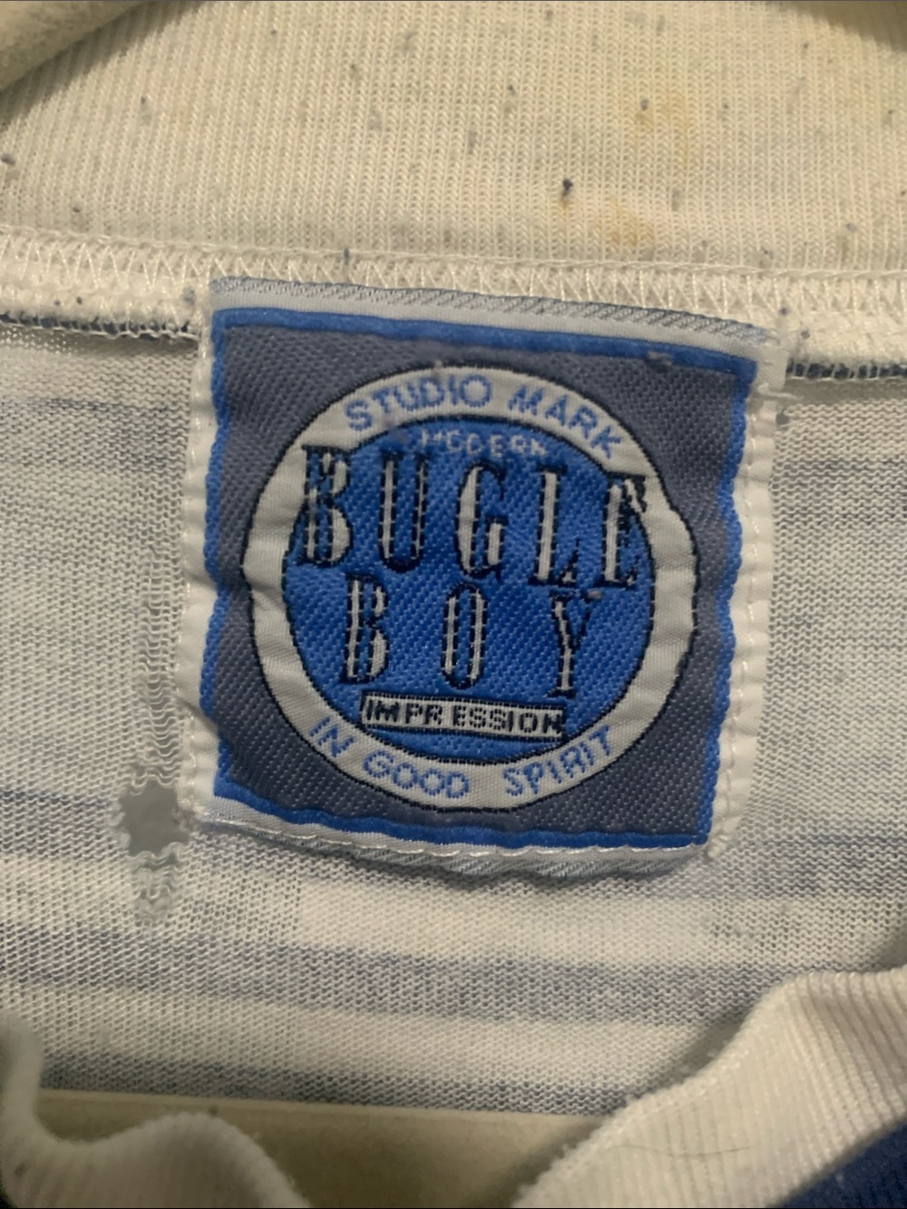 Vintage Bugle Boy Striped Short-Sleeve Tee in Blue and Tan - Picture 2 of 10